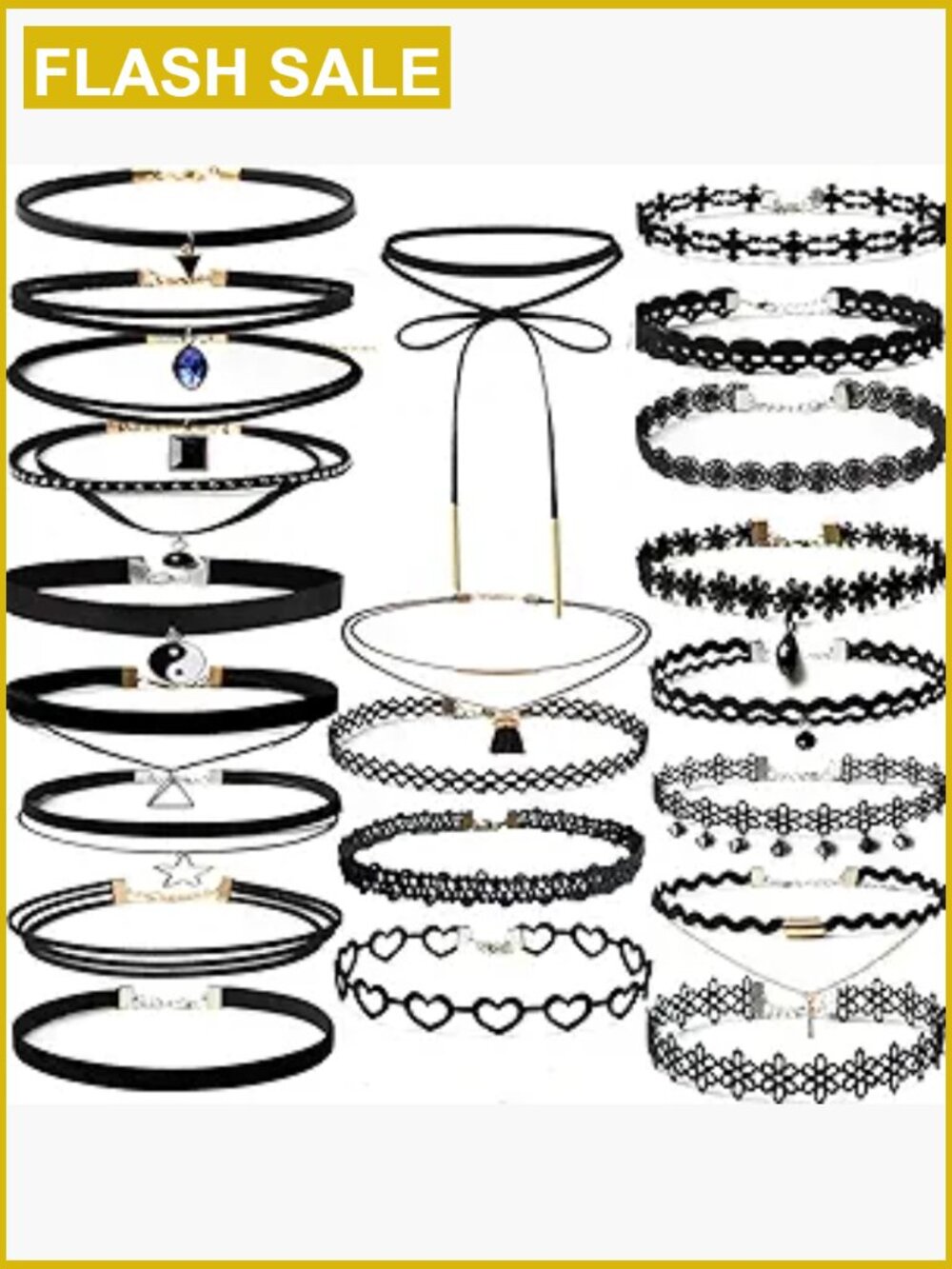 22 Piece Black Velvet Choker Set Adjustable Lace Necklaces Gothic Party Jewelry